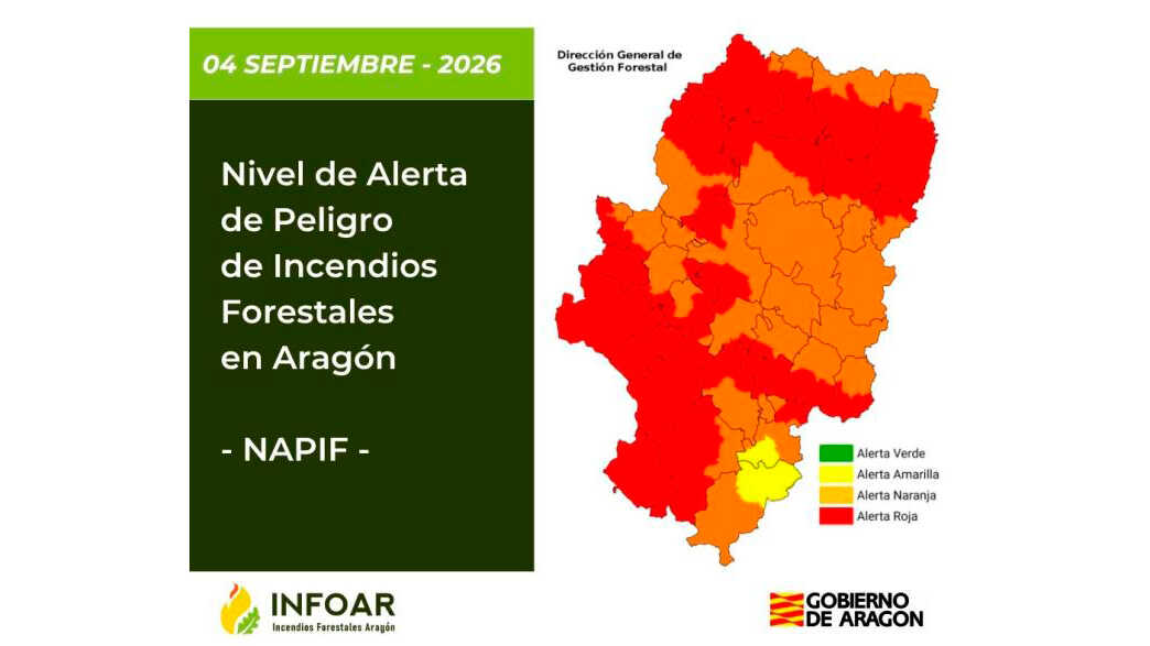 La menace des incendies se poursuit en Aragon : 18 zones en alerte rouge et un risque accru ce week-end