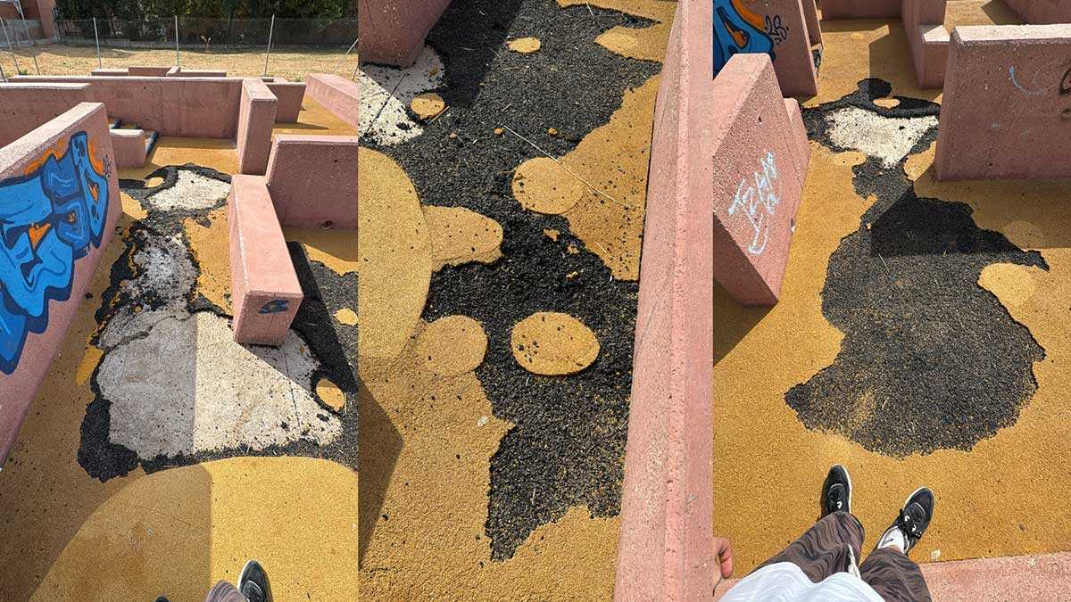 Le Parkour-Park de l’Actur vandalisé : voici l’état du sol brûlé et soulevé