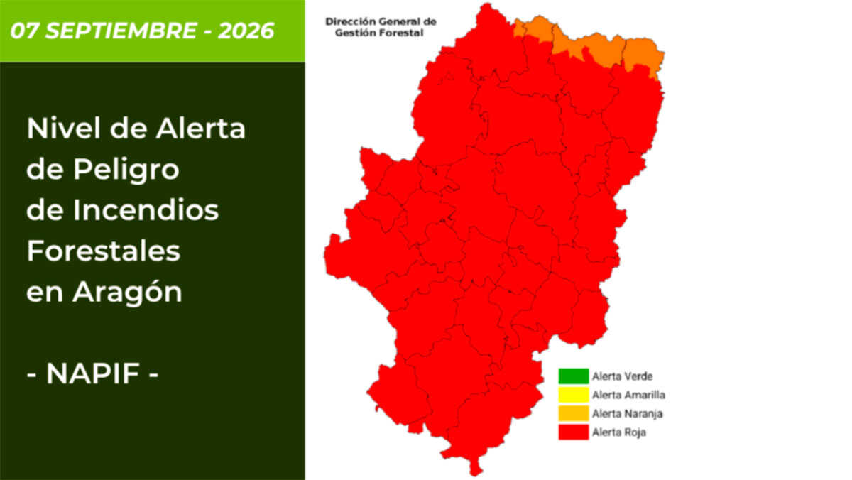 Presque tout l’Aragon en alerte rouge ce lundi face au risque d’incendie : le vent accroît le danger