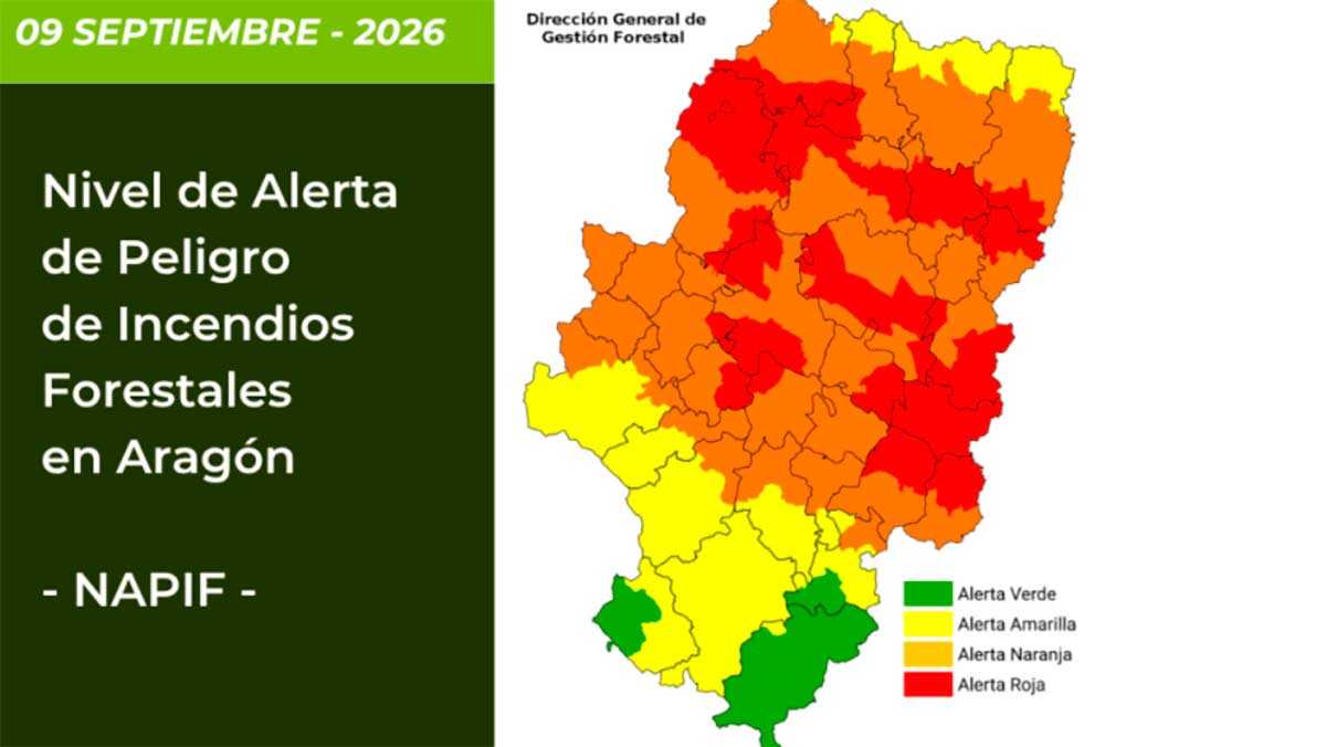Le risque d’incendie recule fortement en Aragon : seules sept zones restent en alerte rouge