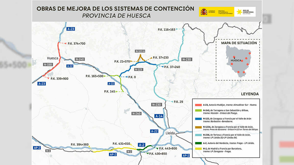 Les Transports lancent un appel d’offres de 6,78 millions pour améliorer les barrières de sécurité sur les routes de Huesca